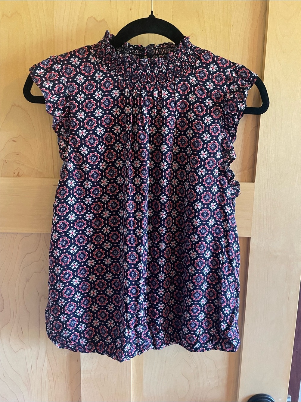 THML Navy Floral Smocked Neck Sleeveless Top